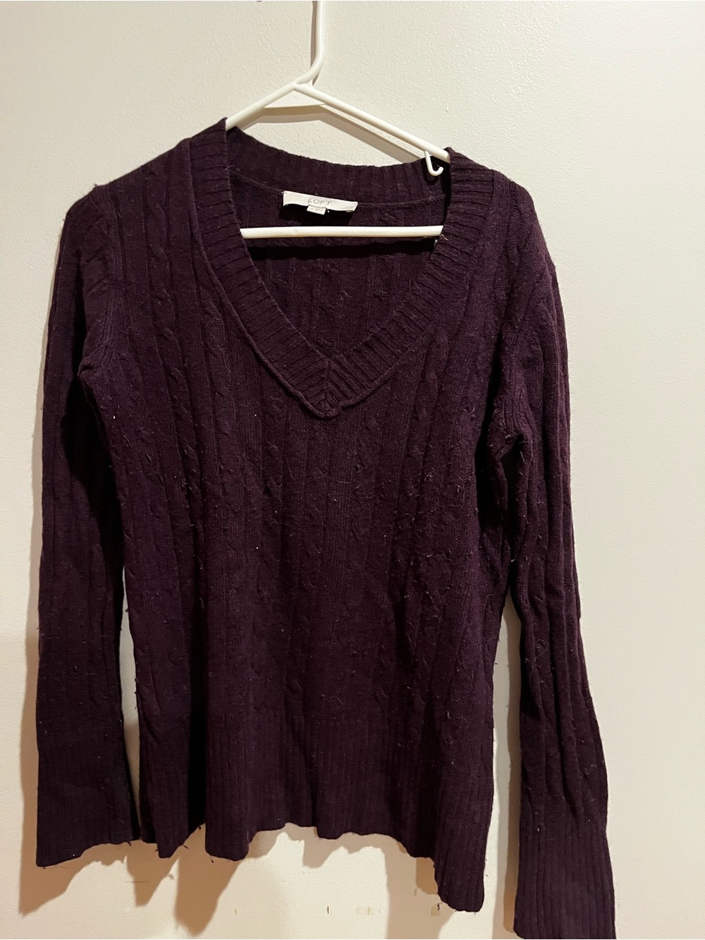 LOFT Deep Purple Cable V-Neck Women’s Sweater